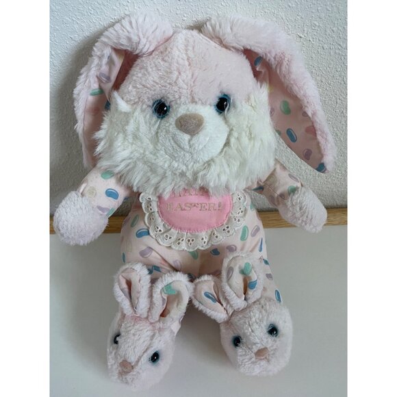 Vintage Creations from TL Toys Easter Bunny Pink White Plush Rabbit Slippers Jel - Picture 1 of 13